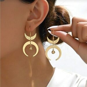 Gold Crescent Double Drop Earrings - Women Jewelry